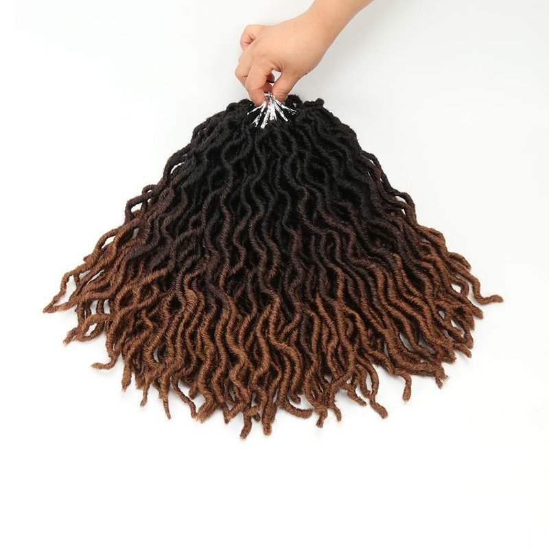Eliza Wavy Gypsy Locs Ombre Crochet Hair 14" 8Packs/Lot Goddess Locs Synthetic Fiber Faux African Roots Dreadlocs Synthetic Braiding Hair Extensions for Black Women(14",OM3T430)