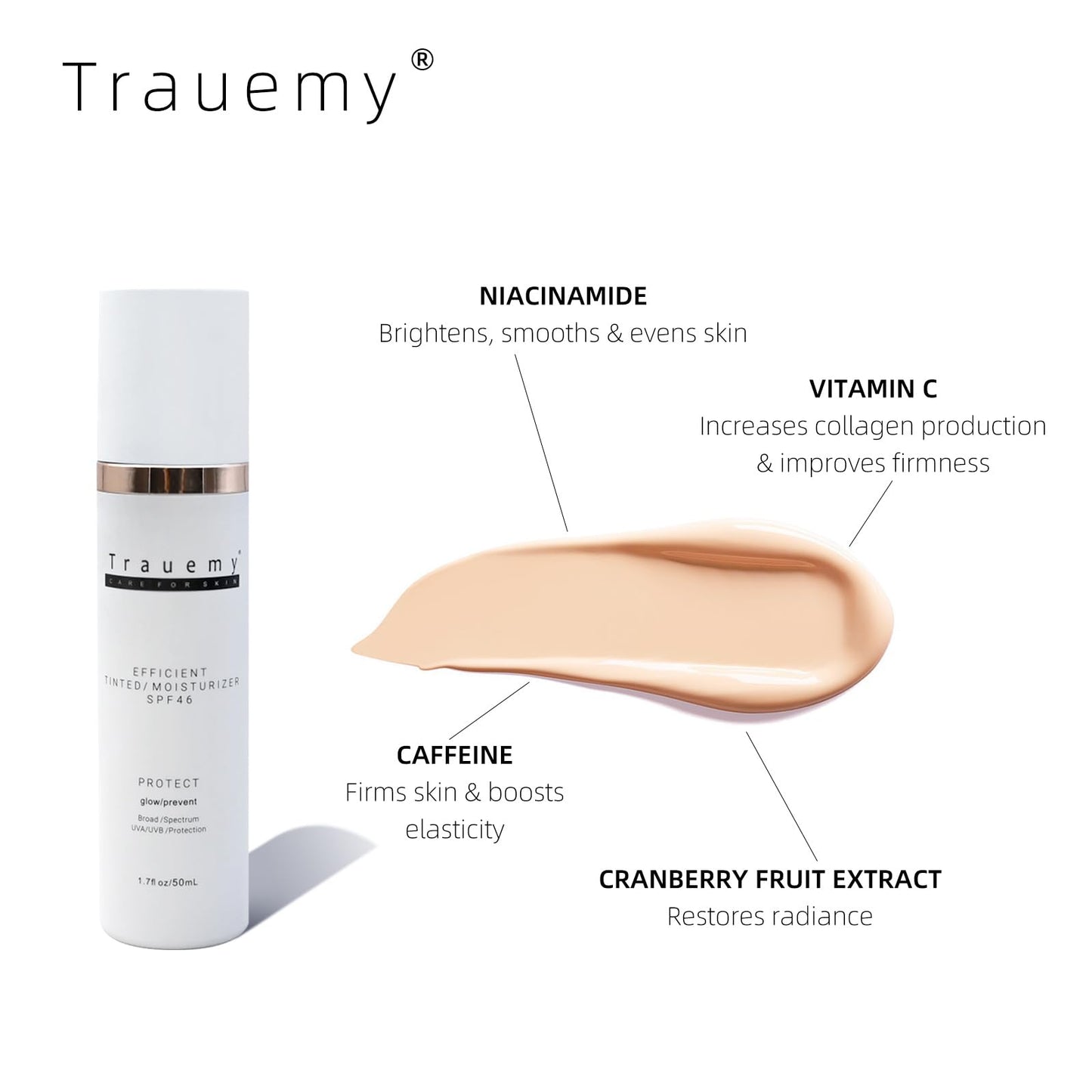 trauemy Anti-Aging Tinted Face Moisturizer Sunscreen SPF 46 & Hydrating Skin Care & Face Moisturizer - Chemical BB Cream, Water-Resistant-Dewy (Deay-2pcs)