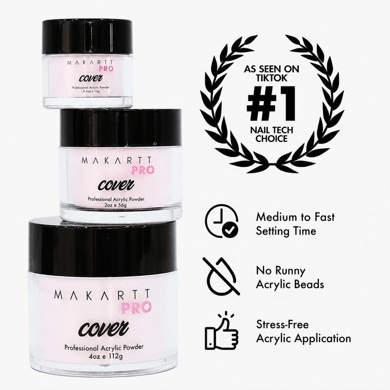 MakarttPro Acrylic Powder Set - 4 Colors 0.5oz Cover Powders for Nail Extension, Sculpting & Overlay - Cool Tone Collection for Professionals (Pink Essentials)