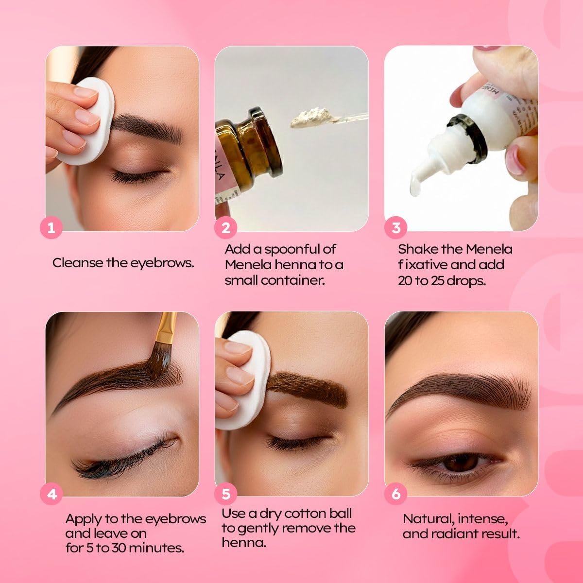 MENELA Eyebrow Henna Tint Kit – Dark Brown – Up to 60 Applications, DIY & For Professional Use, 2.5g Henna + 15ml Fixer, Bamboo Extract, Easy At-Home Brows, Ammonia-Free, Vegan