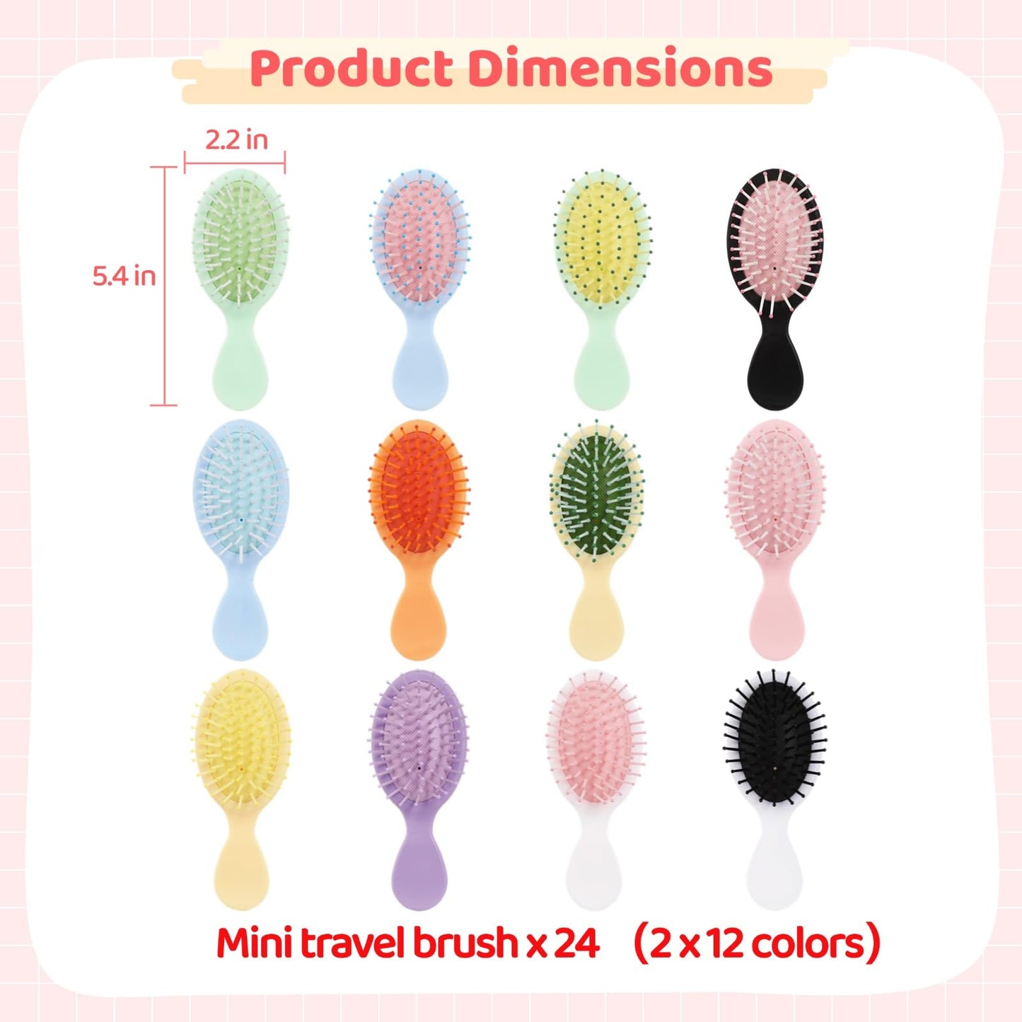 24 PCS Mini Wet Hair Brush Bulk, Mini Travel Brushes, Detangling Comb Brushes with Soft Bristles for Wet and Dry Hair, Smoothing Knots with Ease for Most Hair Types