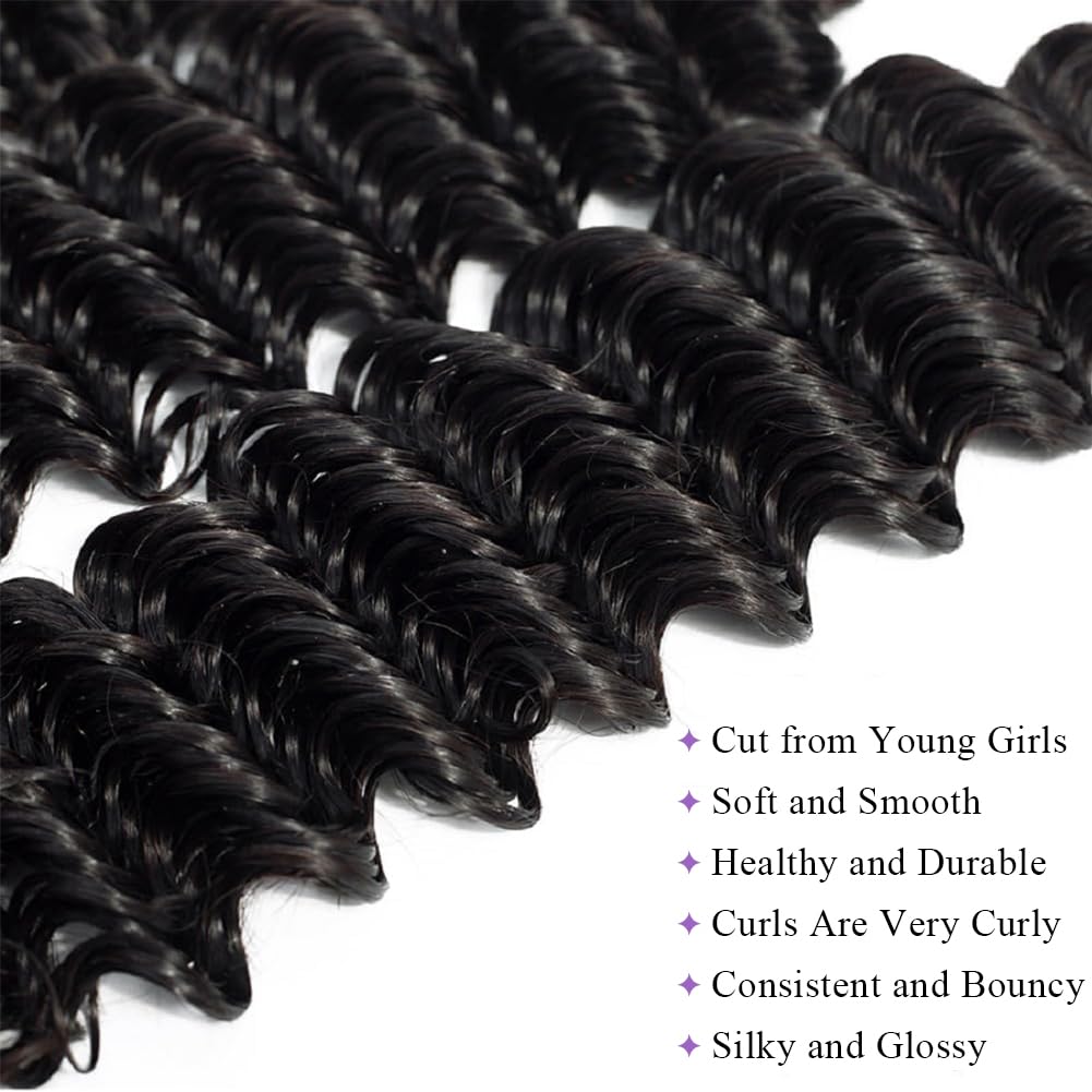 Deep Wave Bundles - 100% Unprocessed Brazilian Virgin Human Hair | 20” Double Weft for Natural Black Women