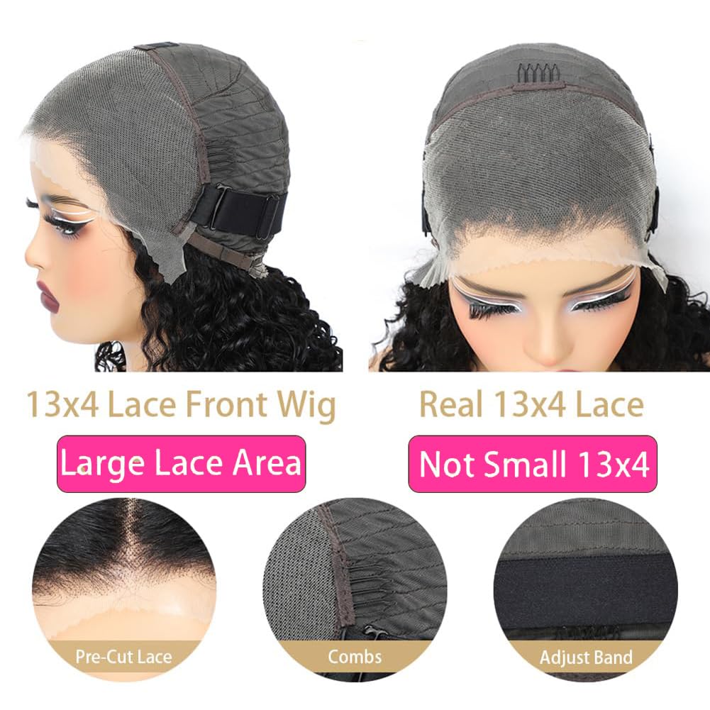 Jinhongze Curly Bob Wig Human Hair Deep Curly Wigs for Black Women 13x4 Lace Front Bob Wigs Human Hair Short Curly Bob Wig with Natural Hairline 10 Inch