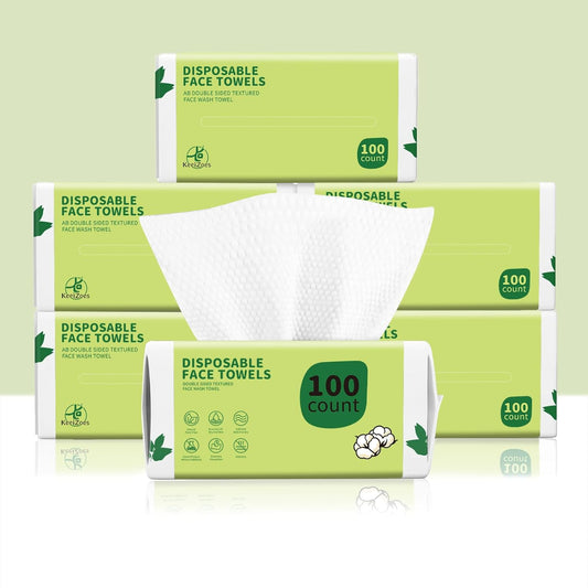Disposable Face Towels 100 Count, Biodegradable Ultra Soft & Thick Facial Towels for Sensitive Skin, Lint-Free Makeup Remover Dry Wipes, Multi-Purpose Cleansing Towelettes for Face Wipes, Skincare