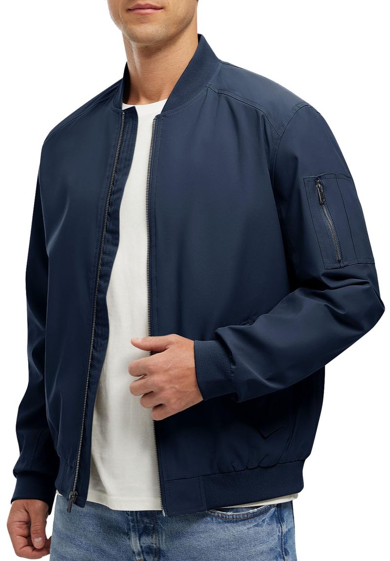 Rdruko Men's Bomber Jackets Lightweight Windbreaker Casual Stylish Fashion Coat Zip Up(Navy, US L)