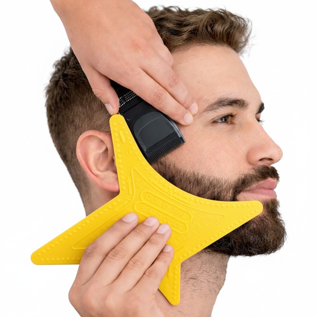 Quality Time Beard Shaping Template Kit, 2 Premium Multi-Style Beard & Neckline Guides: Hands-Free, Two Tools for Defined Beard Lines, DIY, Use with Trimmer or Razor, Made in USA
