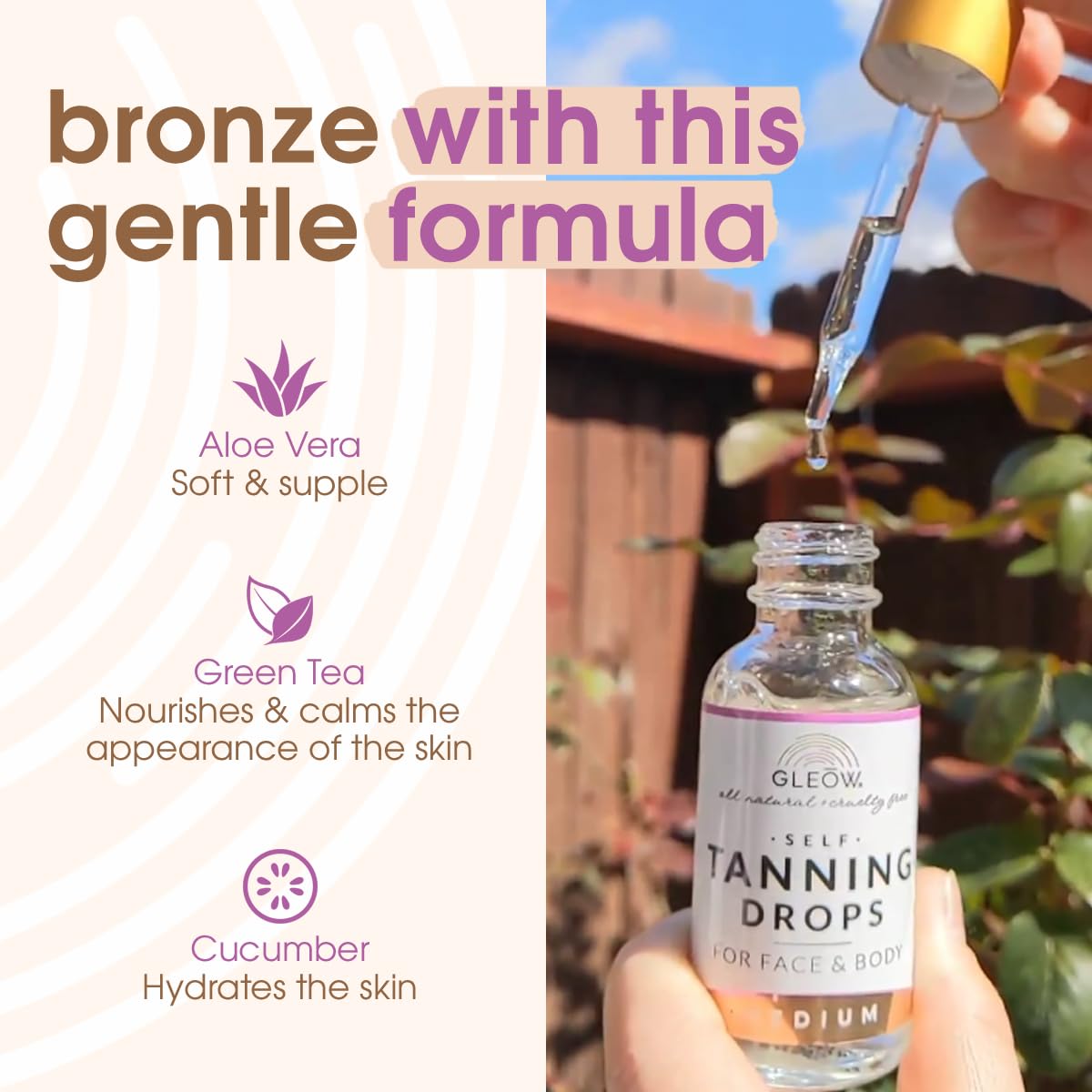 GLEOW Face Tanning Drops to Add to Moisturizer, Face Self Tanner with Revitalizing Cream, Bronzing Drops with Hydrating Cream 1oz+3.4oz