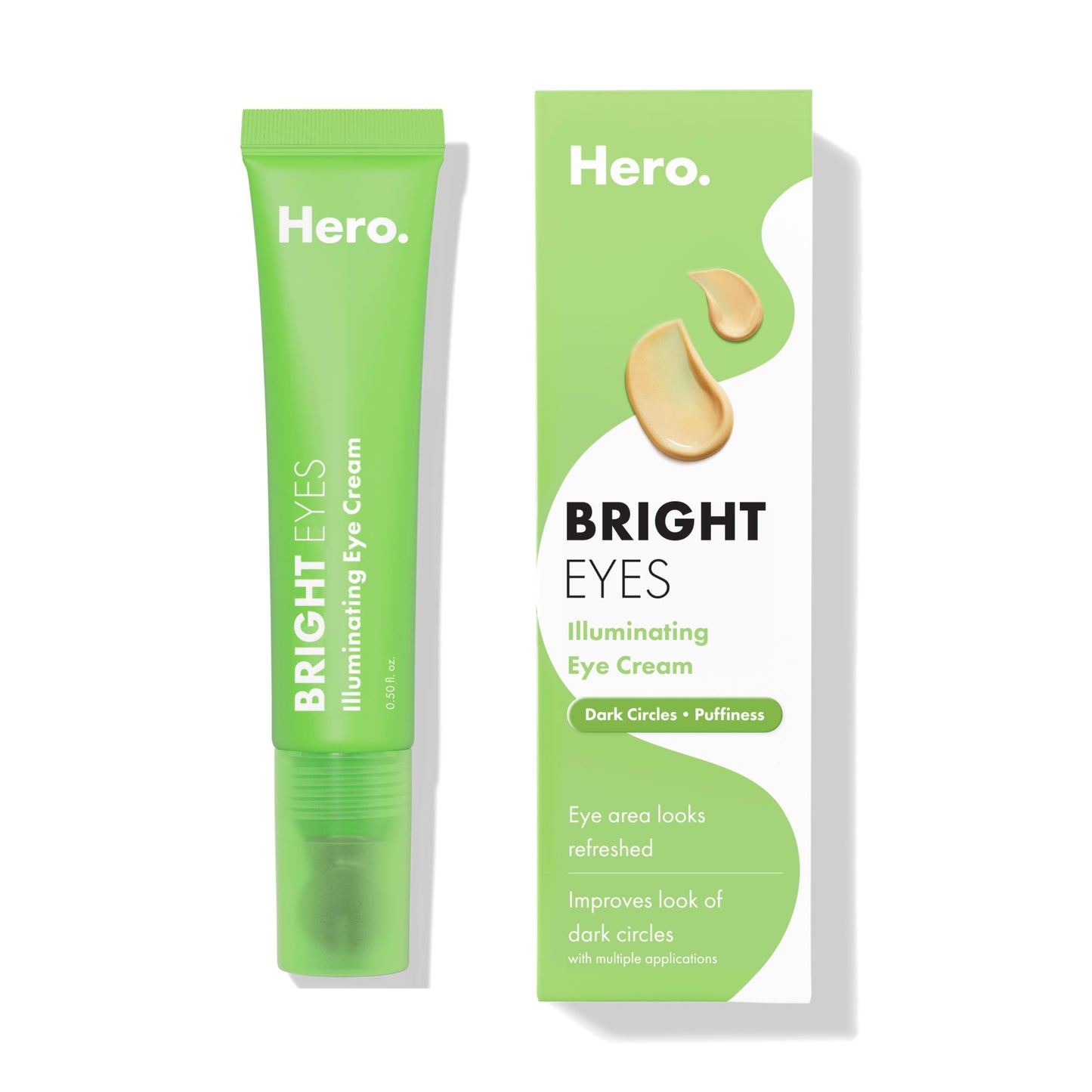 HERO COSMETICS Bright Eyes Illuminating Eye Cream - Reduces the Look of Dark Circles With Multiple Applications - Featuring a Stainless Steel Tip for a Cooling Effect (0.5 fl oz)