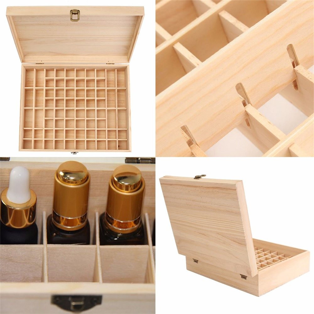 VolksRose Essential Oil Box, Wooden Storage Container Holds 68 Bottles, Multi-Tray Organizer #ob03