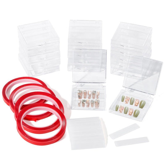 Press On Nail Display Boxes, 40 Pcs 3D Floating Cases, Clear PE Film Storage - Nail Art Organizer & Earring Display for Salons