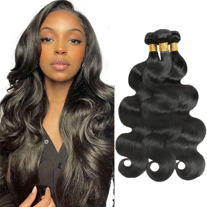 Body Wave Bundles Human Hair Silky Soft Natural Black 12 14 16 Inch Human Hair Bundles Soft And Healthy Double Weft Unprocessed Brazilian Remy Hair Extensions 300G