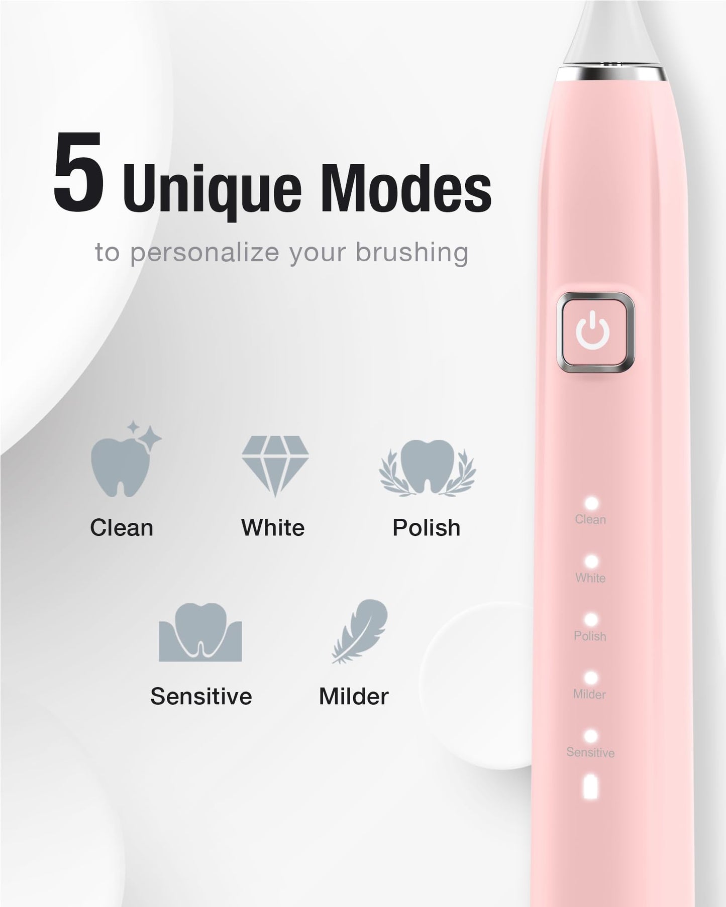 7AM2M Sonic Electric Toothbrush with 6 Brush Heads for Adults&Kids, One Charge for 120 Days, Wireless Fast Charge, 5 Modes, 40000VPM Powered Toothbrush, 2 Minutes Built in Smart Timer -Pink