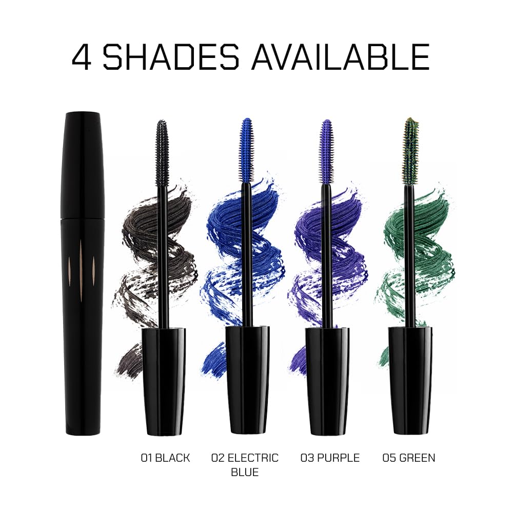 Radiant Professional Studio Mascara – Volumizing & Lengthening Mascara, Smudge-Proof, Non-Clumping, Silicone Brush, Natural Finish for Sensitive Eyes, Clean Vegan Formula, 0.30 oz (02 Electric Blue)