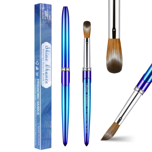 Shine Chance Acrylic Nail Brush - Size 12, 100% Pure Kolinsky Sable 3D Art Nail Brush & Application Tool - Gradient Blue Handle
