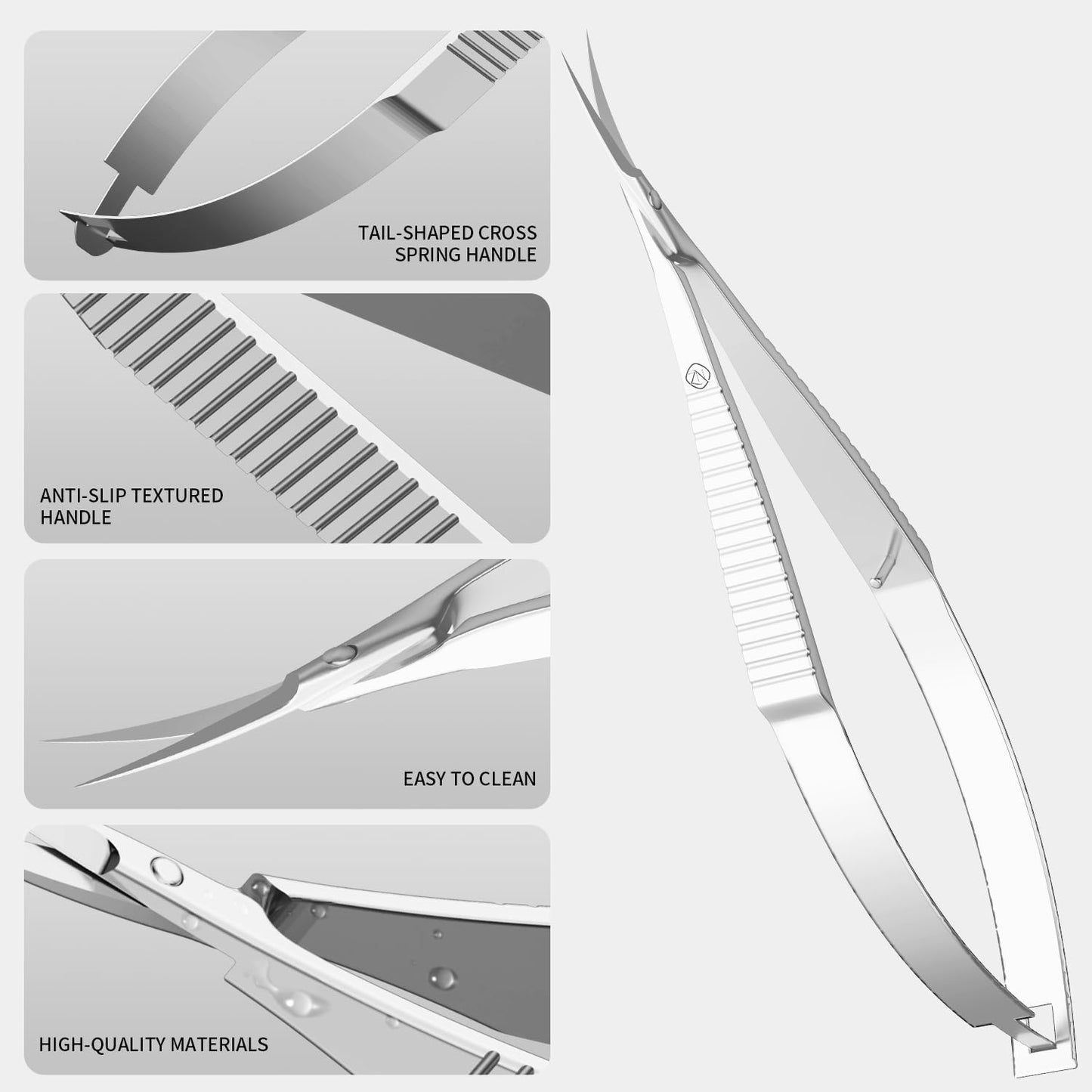 ZIZZON Cuticle Scissors - Extra Fine Curved Precision Tip for Eyebrow, Eyelash, Nail & Skin Grooming | Professional Quality