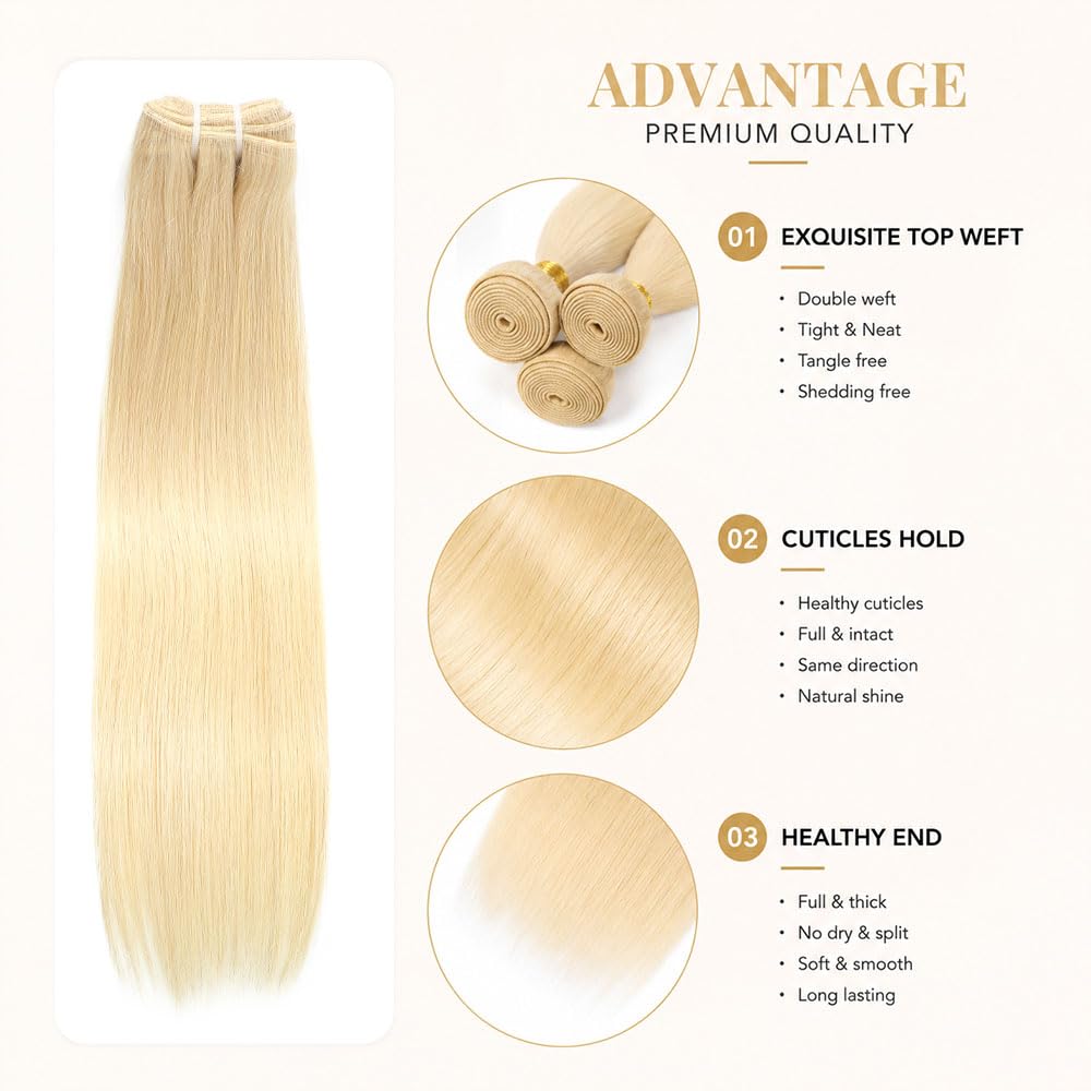 613 Bundles Human Hair 18 Inch 12A Grade 100% Unprocessed Brazilian Virgin Blonde 613 Human Hair Extensions For Women 100g Blonde Bundles Human Hair
