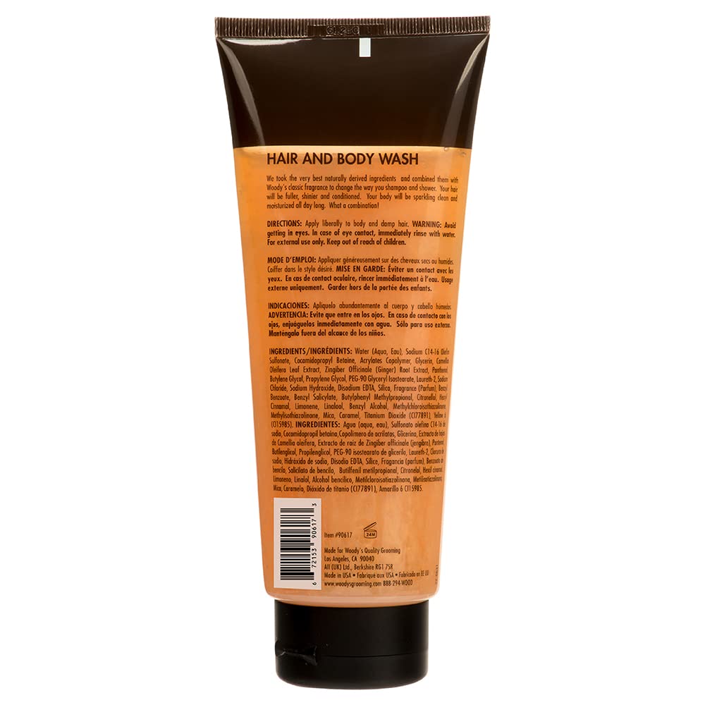 Woody's Hair and Body Wash for Men – 2-in-1 Cleanser & Body Wash, Deep Cleansing, Hydrating, Refreshing Scent, Sulfate-Free, 10 fl oz, 1 Pack