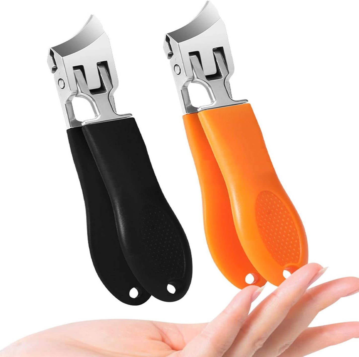 Slanted Nail Clippers - 2-Piece Set with Wide Jaw Opening for Thick & Ingrown Toenails | Anti-Splash Design
