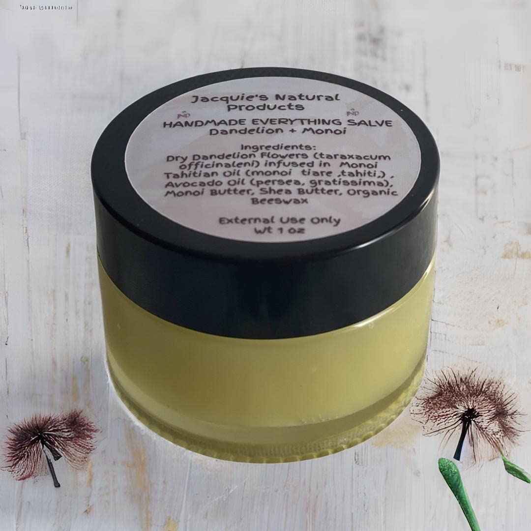 Jacquie's Natural Products Dandelion and Monoi Balm Ointment 1oz, Tattoo, Face Cream, Razor Cream, After Hair Removal Cream, After Sun Ointment, Sensitive Skin Cream Herbal Plant-based ointment