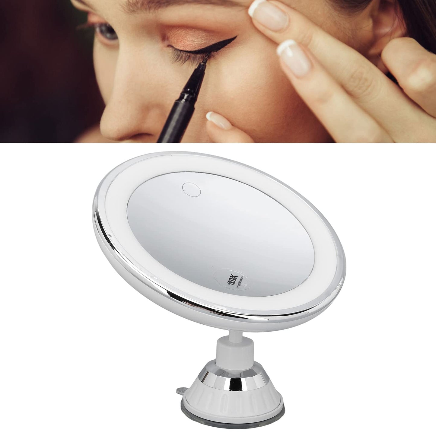 10x Magnifying Lighted Makeup Mirror, Magnifying Cosmetic Mirror, with Touch Control 3 Color Lighting and Suction Cup Travel Bathroom Shower Mirror