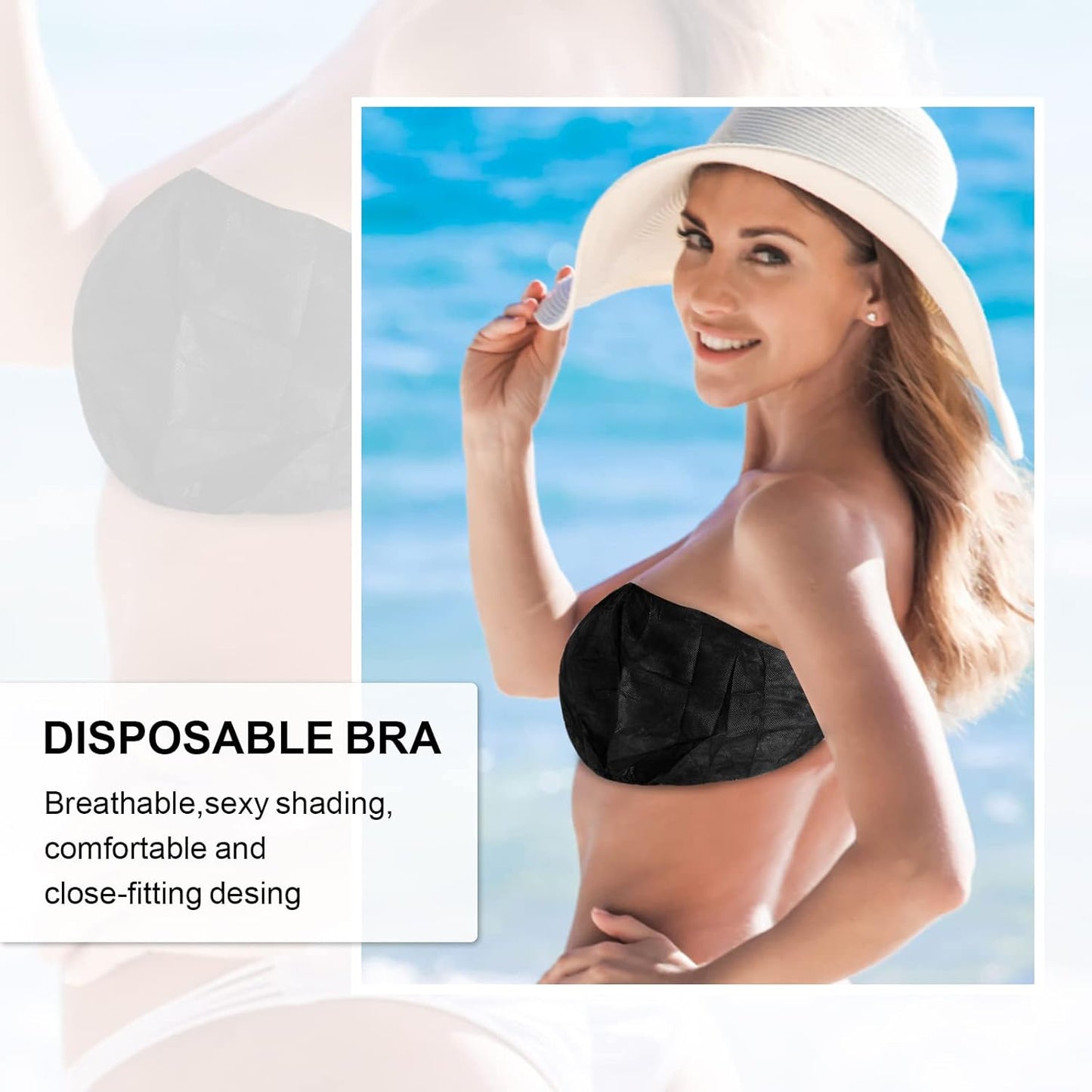 Womens Disposable Strapless Underwear - 50 Pack Individually Wrapped | Perfect for Salons & Tanning, Black
