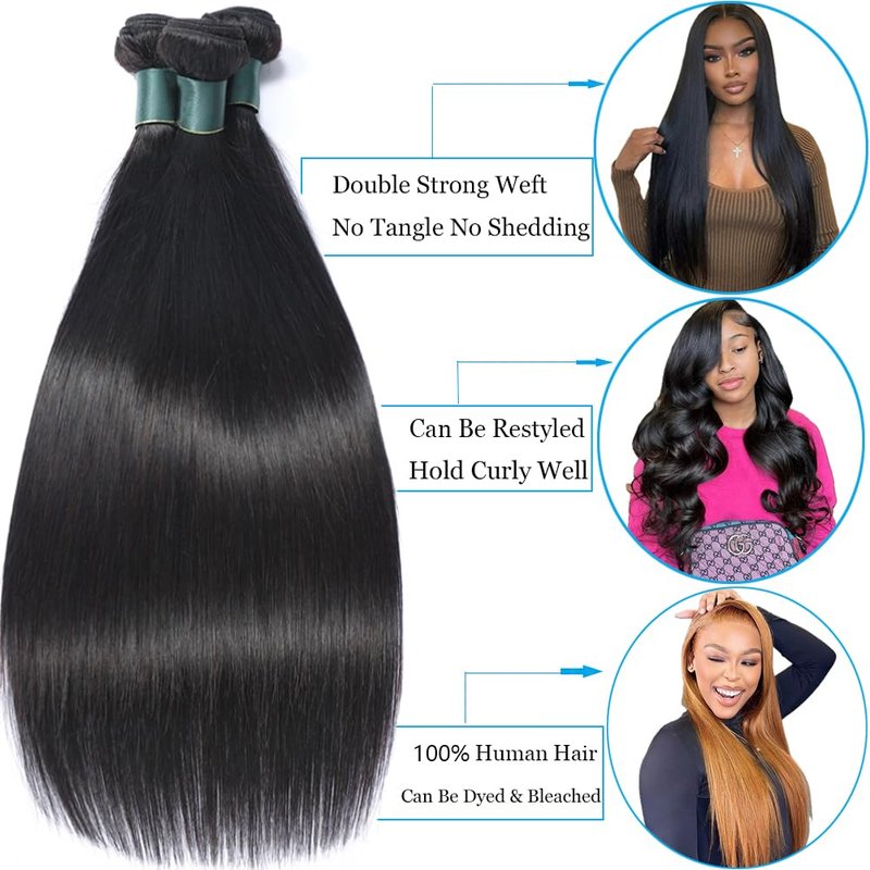 Brazilian Straight Human Hair Bundles 20 Inch 1 Bundle Human Hair Weave 12A 100% Unprocessed Virgin Hair Extensions Single Bundle Natural Black Color