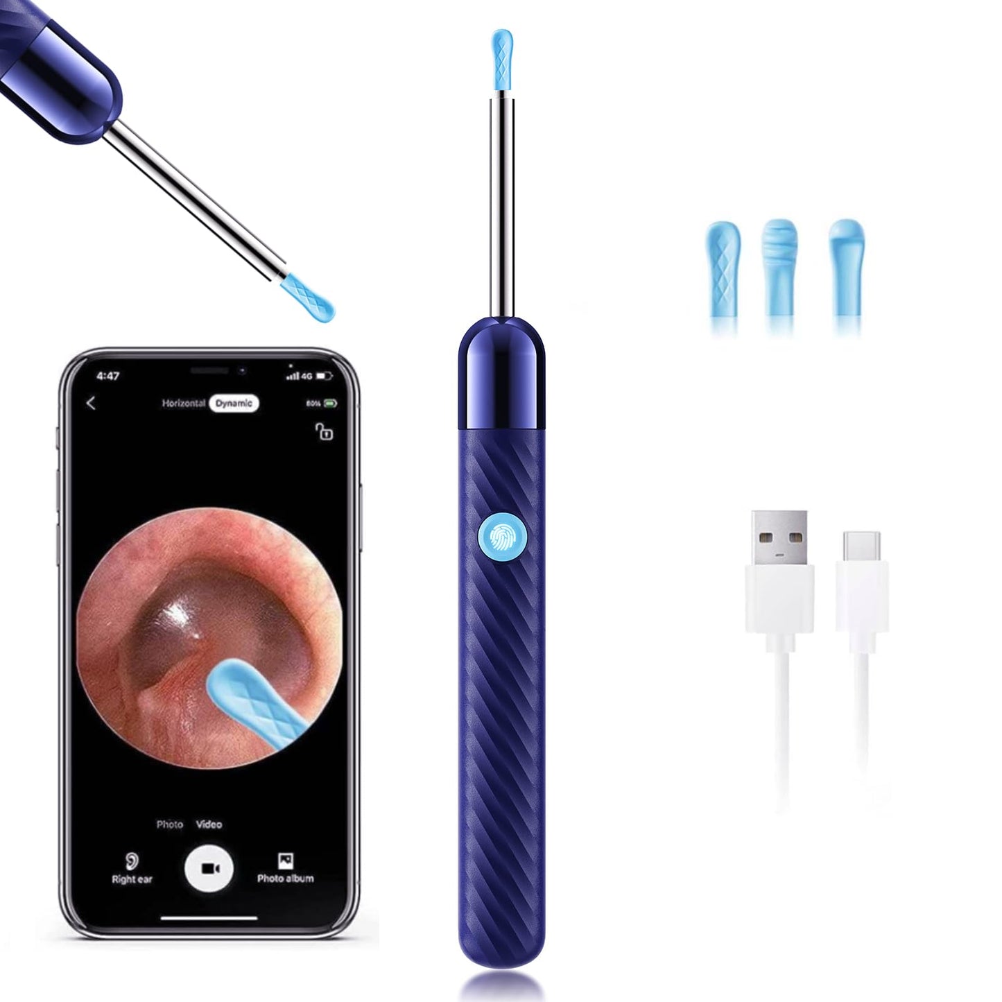 Ear Wax Removal - Earwax Remover Tool with Ear Set - Ear Canal Cleaner with 1080P Camera - FSA HSA Eligible - Ear Cleaning Kit with Ear Spoon - Ear Camera for iOS & Android (Navy Blue)