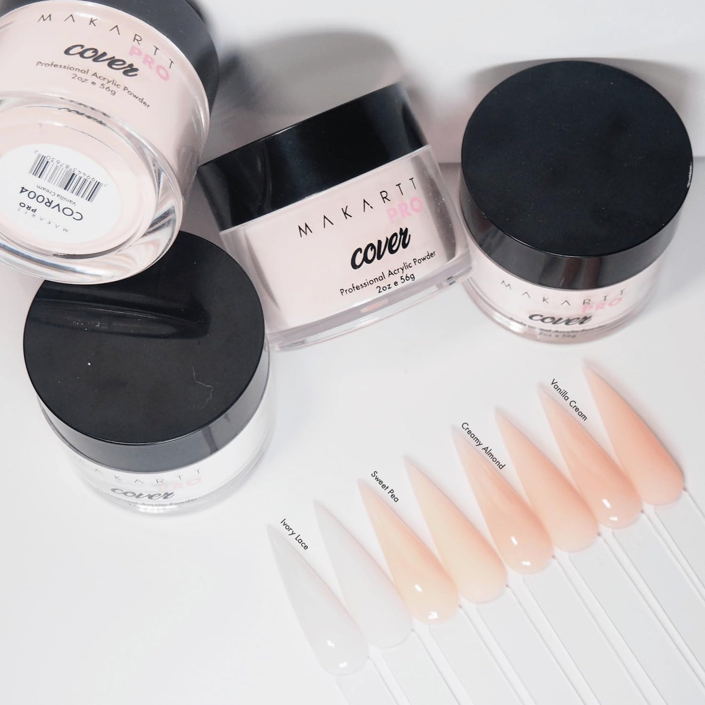 MakarttPro Cool Tone Acrylic Powder Collection - Essential Nude and Pink Cover Powder - Smooth Application - Professional Quality for Nail Technicians - Beginner Friendly - 8-Piece Set with 2oz/56g