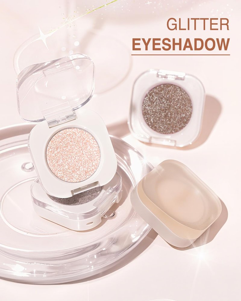 Enfuntins 2 Pcs Glitter Eyeshadow Single, Ultra-Fine Sparkling Diamond Shimmer, Long-Lasting Sheer Eye Makeup, Crease-Proof & Buildable Eye Shadow Topper, Gold & Brown Champagne