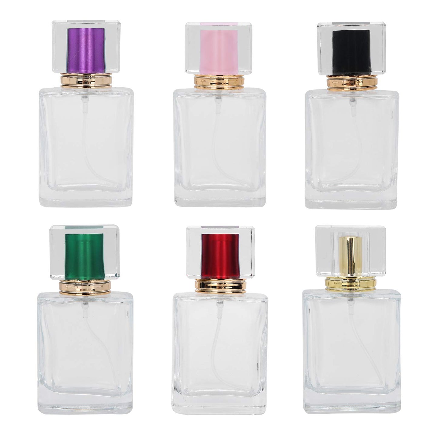 Yosoo 6Pcs 50ml Refillable Glass Perfume Bottles with Spray Atomizers for Aromatherapy Skincare - Multi-Color