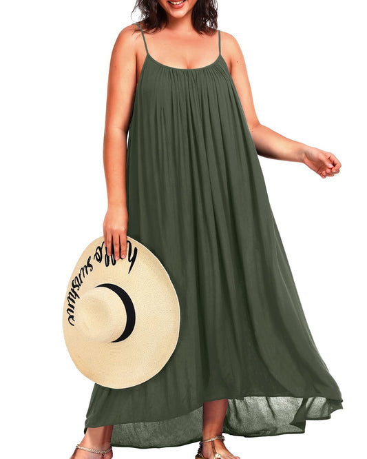 Pinup Fashion Plus Size Cover Ups Women Army Green Long Swim Sleeveless Cover 14-22W