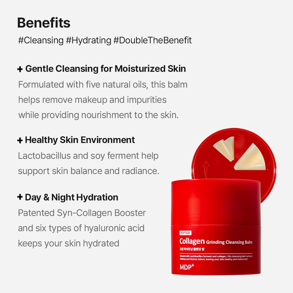 MDP+ Red Lacto Collagen Grinding Cleansing Balm | Pore Cleansing, Hydrating, 1.69 Oz/50ml, Pore Tightening, Travel Cleanser
