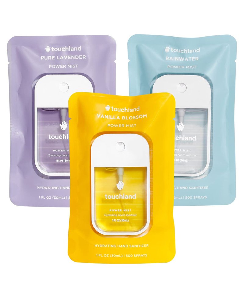 Touchland Hydrating Hand Sanitizer Spray – Blossom Trio Set (Pure Lavender, Vanilla Blossom, Rainwater) – 3 x 1 FL OZ Travel Size Mists