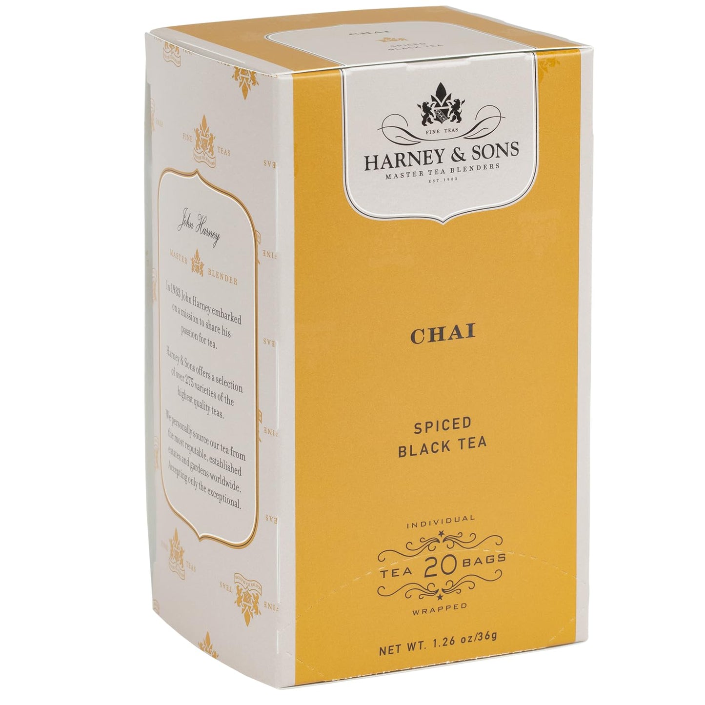 Harney & Sons Chai Tea Bags, 20 count box, Black Tea with Cardamom and Spices