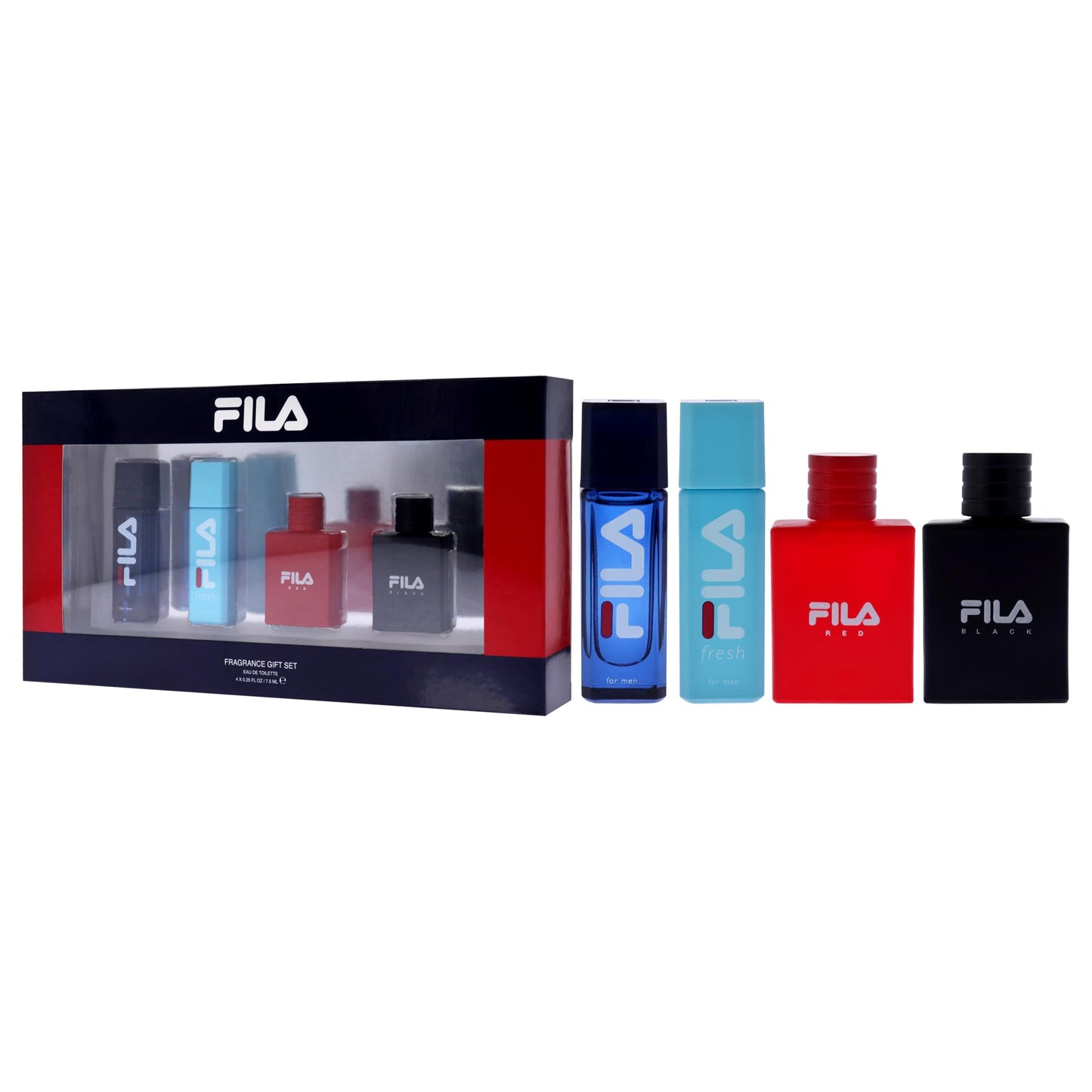 FILA Cologne Giftset for Men - Cool, Clean And Refreshing Perfumes for Men - Long Lasting Fragrances - Trendy, Portable Bottle Design - 4 Pc