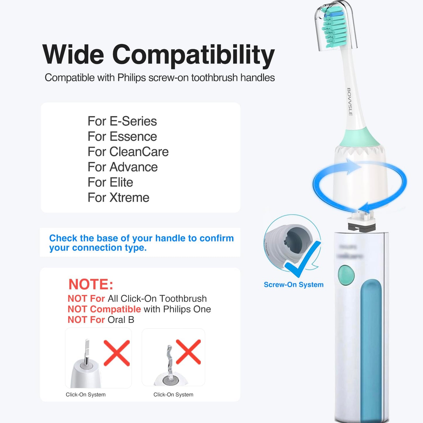 BOVVSLE Replacement Toothbrush Heads for Philips Sonicare Replacement Heads E-Series, Essence, Electric Replacement Brush Head for Phillips Sonicare E Series, for Philips Sonic Care Toothbrush,6 Pcs