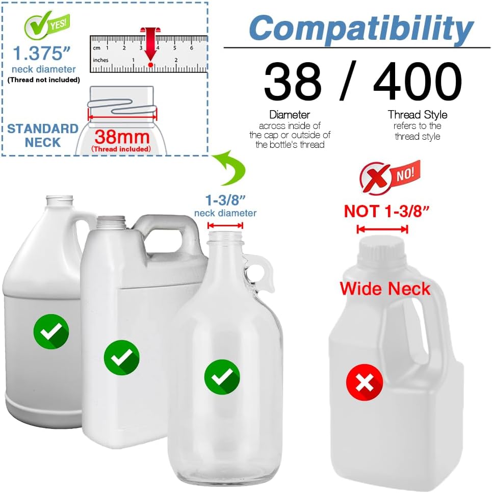 Gallon Pump Dispenser - 10cc 6-Pack for 1 Gallon Bottles | Black & White, Fits 64oz & 128oz Containers