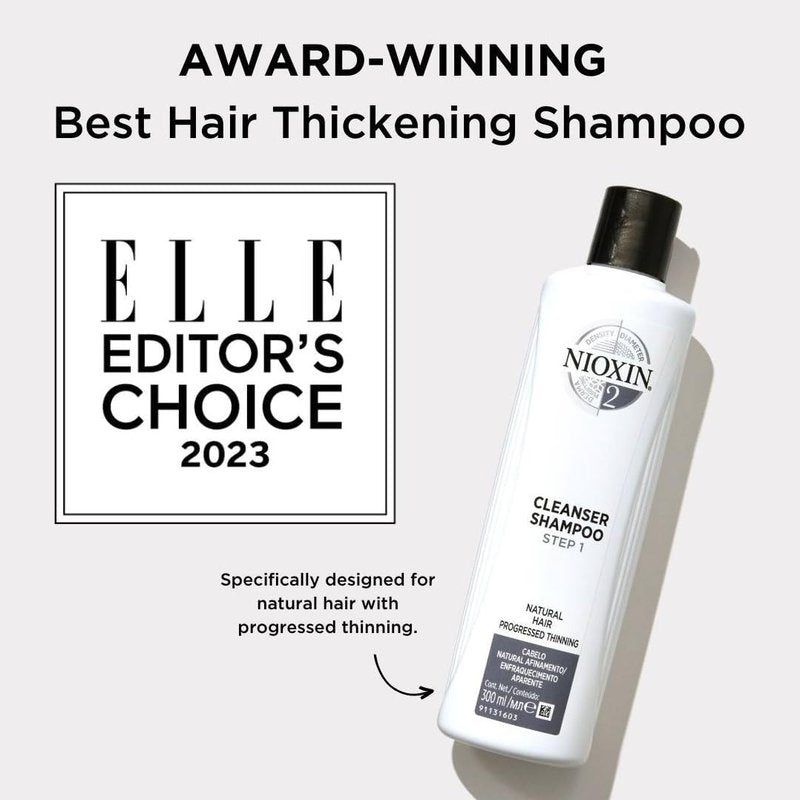 Nioxin Scalp + Hair Thickening System 2 Kit | For Natural-Hair with Progressed Thinning | Cleanse, Condition, & Treat | Boost Density with Niacinamide & Biotin | Bundle
