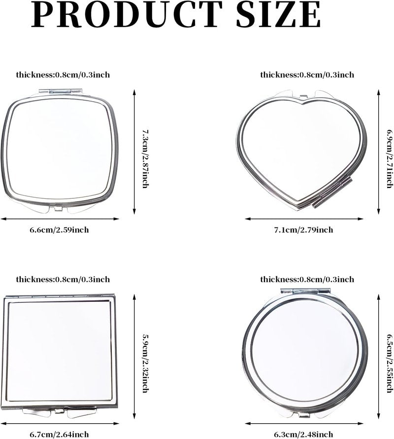 Sublimation Blanks Compact Mirror Set - 24 Pcs Double-Sided Metal Makeup Mirrors | Perfect for Travel & Customization