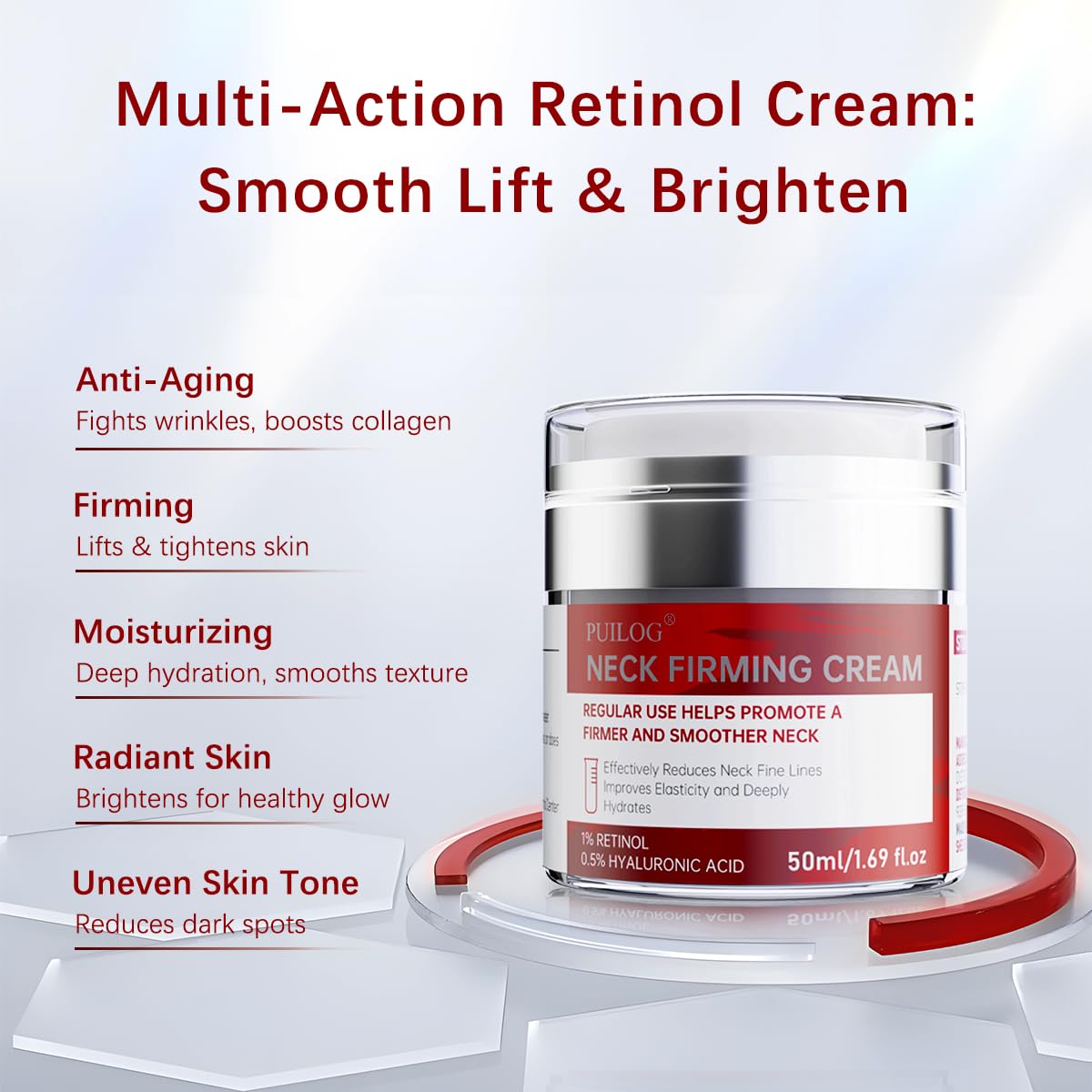 Neck Firming Cream, Anti-Aging Tightening And Lifting Treatment With Peptides, Retinol, Collagen & Hyaluronic Acid Cream For Neck, Face and Chest (1.7 Fl Oz)