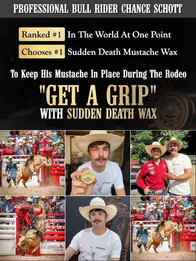 Mustache Wax Strong Hold Grooming For Men | Sudden Death Moustache & Beard Wax 1oz Tin | Perfect For Handlebar Mustaches By Death Grip | No Heat Source Required