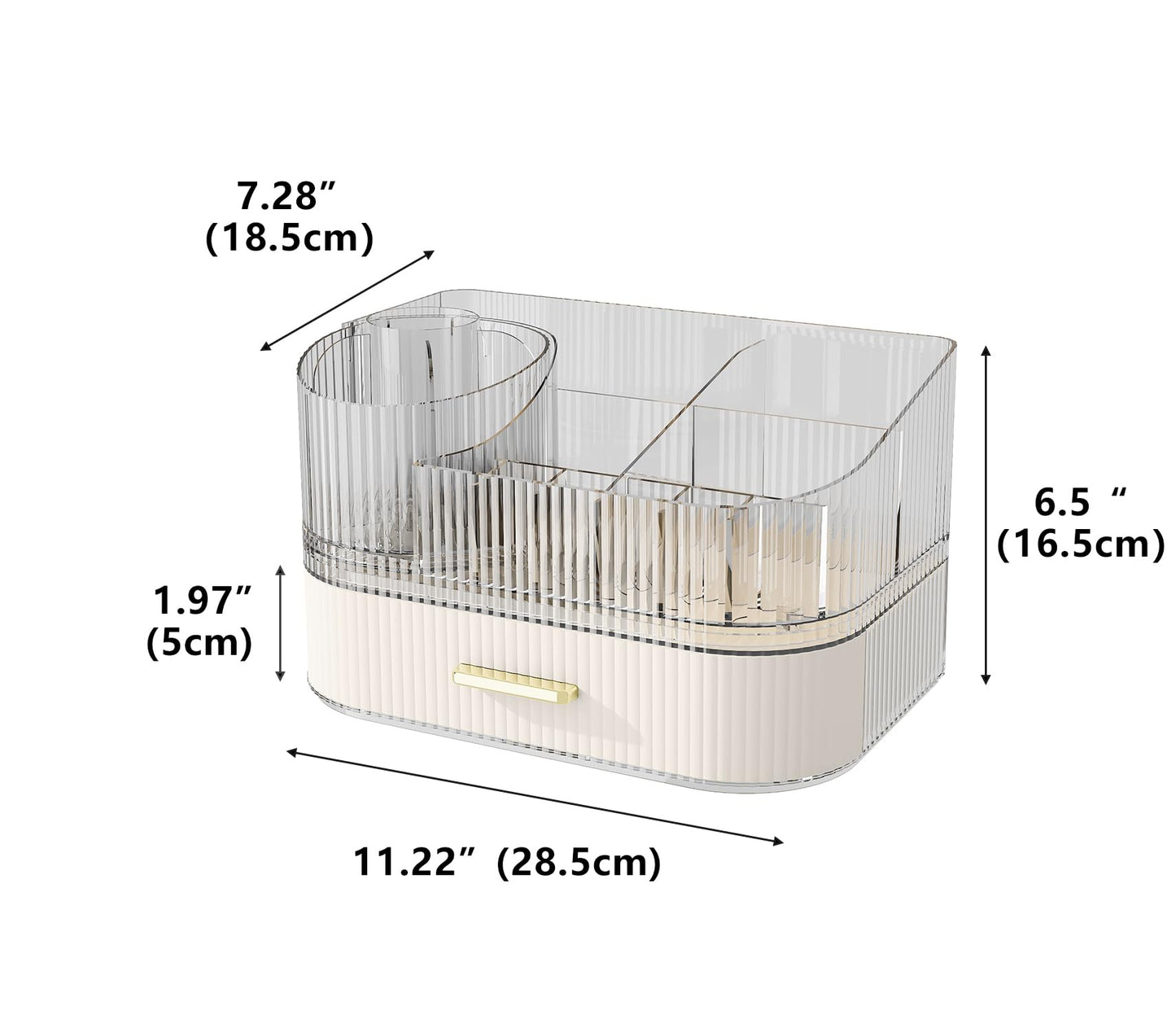 Makeup Organizer with Stackable Drawer, 360 Rotating Makeup Brush Holder, 11-inch Wide Large Cosmetic Display Case, Skincare Organizers and Storage for Dresser, Vanity, Bathroom Countertop