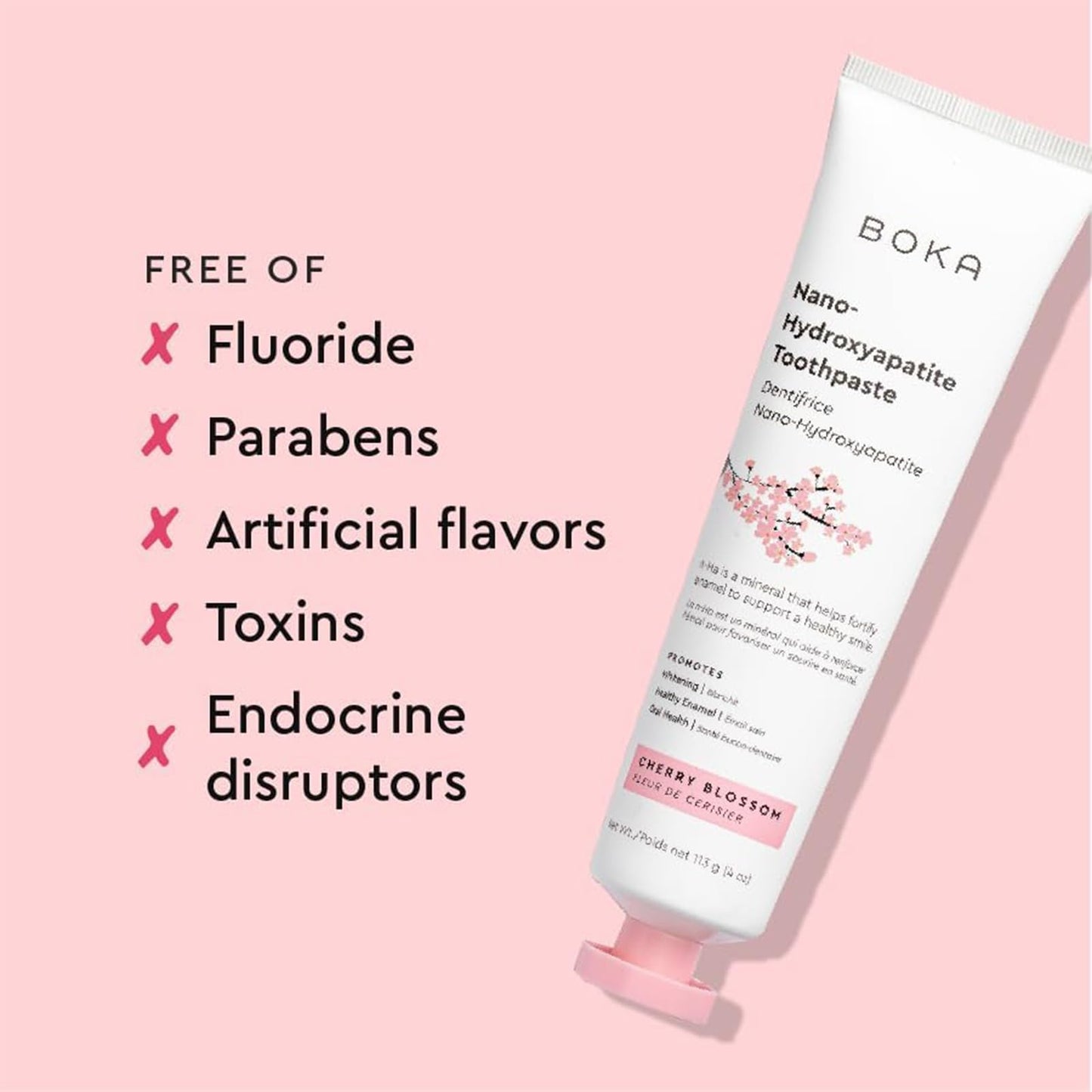 Boka Fluoride Free Toothpaste, Nano Hydroxyapatite Toothpaste, Appropriate for Sensitive Teeth - for Adult Oral Care - Cherry Blossom Flavor, 4 Fl Oz 1Pk