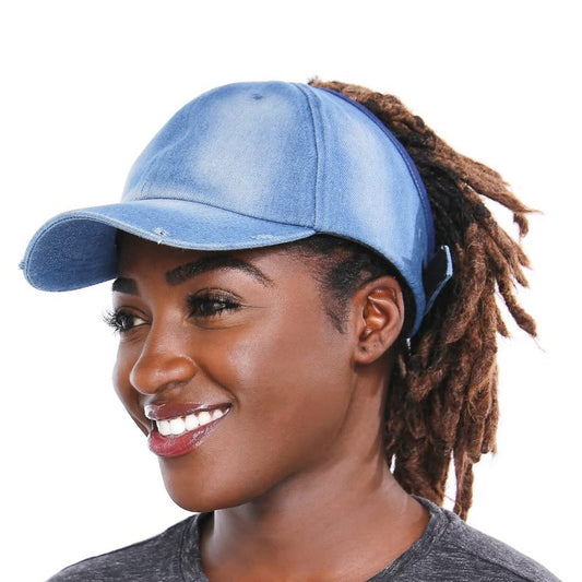 Beautifully Warm Satin Lined Baseball Caps for Women | Ponytail Hat for Curly Natural Hair | Backless Cap | Curl Hair Cap Denim