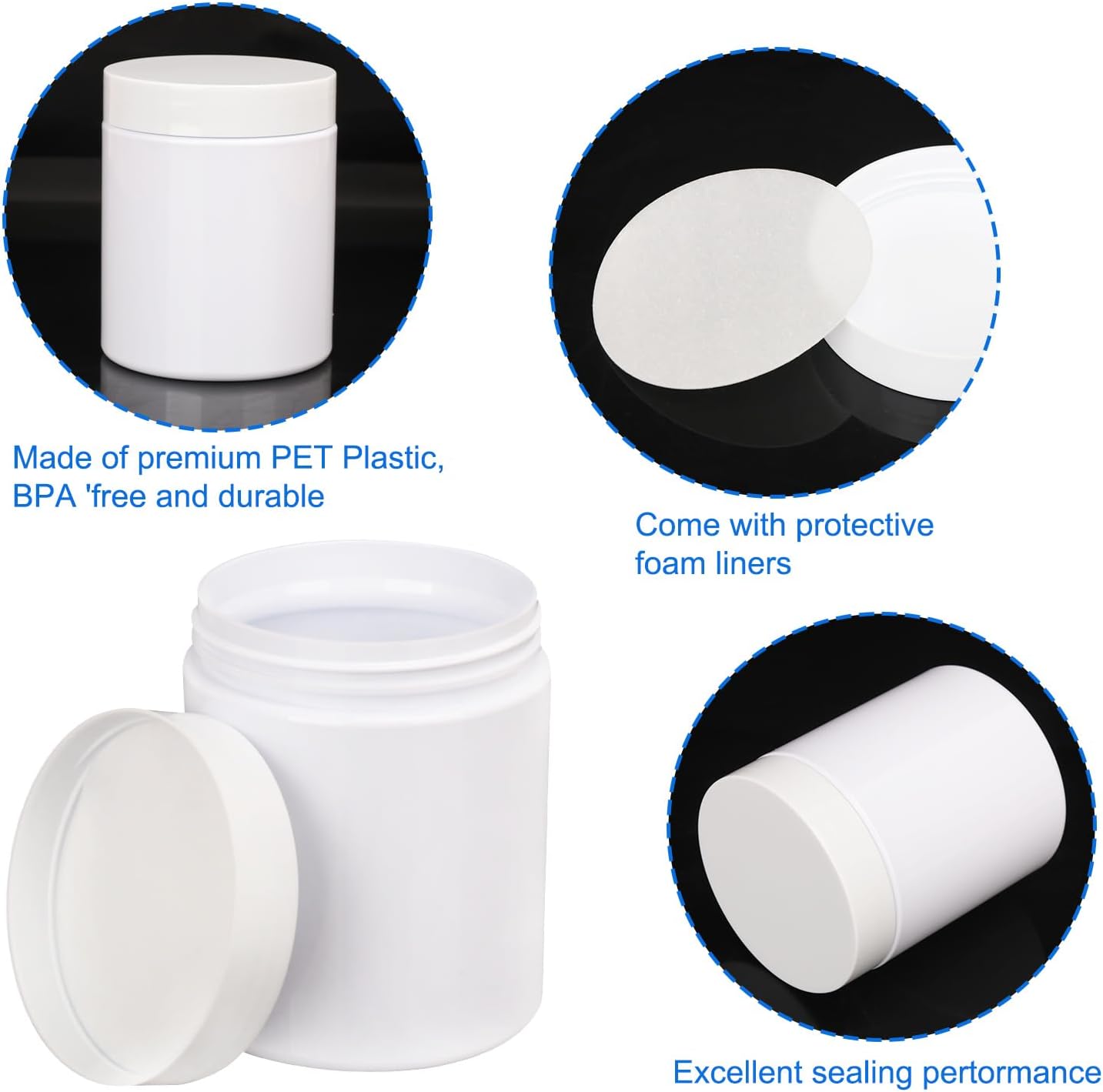 Plastic White Jars with Lids - 8 oz Wide-Mouth Cosmetic Storage for Beads, Lotions, Creams | 47 Packs