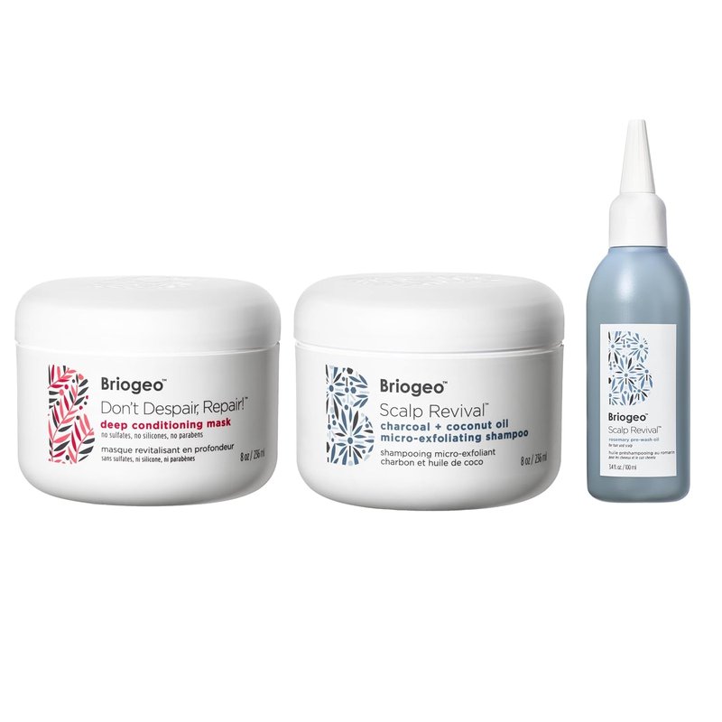 Briogeo Repair + Scalp Care Trio Bundle - Deep Conditioning Mask, Exfoliating Shampoo & Pre-Wash Oil | Vegan | 2 x 8 fl oz + 3.4 fl oz