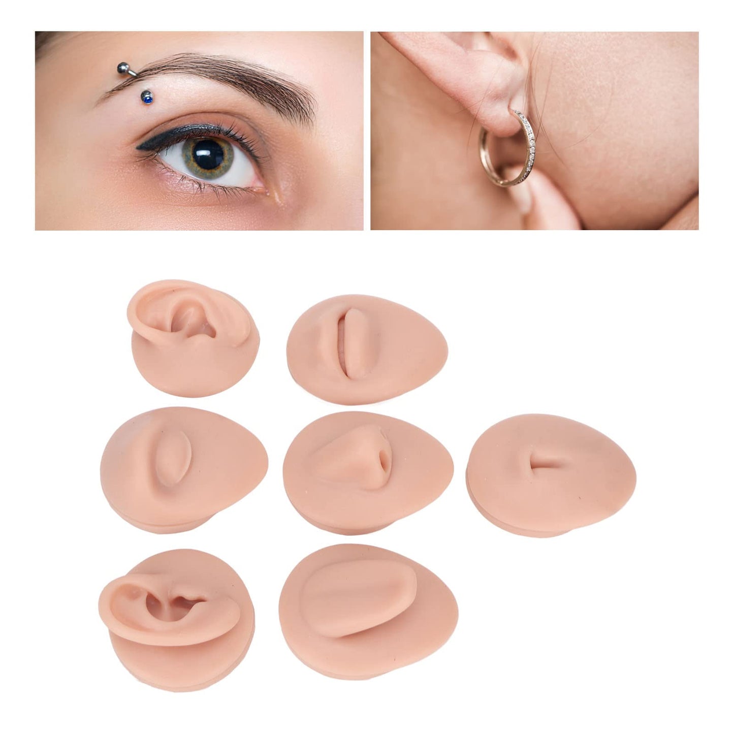Body Piercing Practice Model, Simulation Silicone Piercing Practice Body Parts, for Practice Eyebrow, Nose, Lips, Tongue, Belly Button and Ear Piercing (Medium Skin Color)