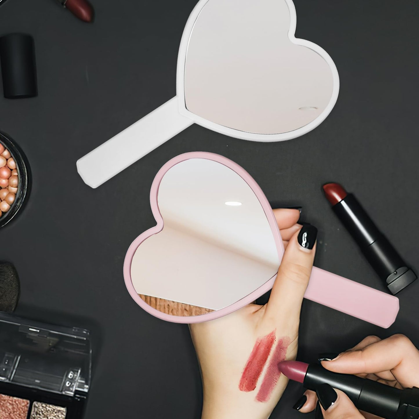 Healeved Heart-Shaped Mirror Set of 12 - Portable Handheld Mirrors for Makeup Cute Heart Design Compact Cosmetic Hand Mirror Ideal for Travel and Daily Use