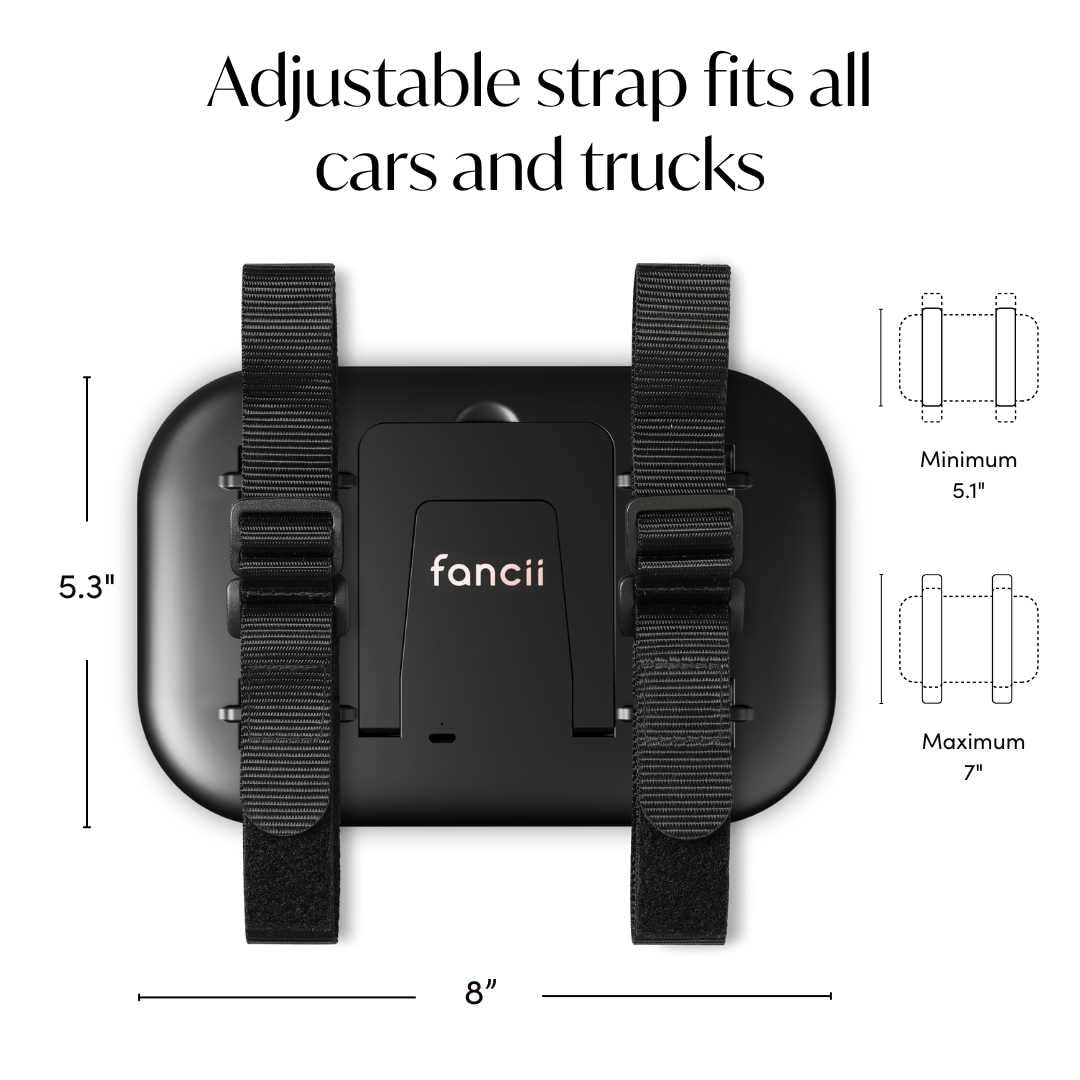 Fancii Car Sun Visor Makeup Mirror with Light, Rechargeable, 3 Color Modes, Dimmable, Adjustable Strap Clip-On Vanity Mirror, Universal fit, Built-in Kickstand (Juni 2) - Black