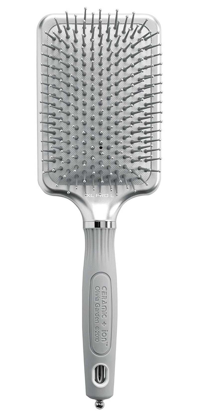 Olivia Garden Ceramic + Ion XL Pro Hair Brush - Paddle Brush for All Hair Types - Smooths and Adds Shine, Large Paddle, Silver